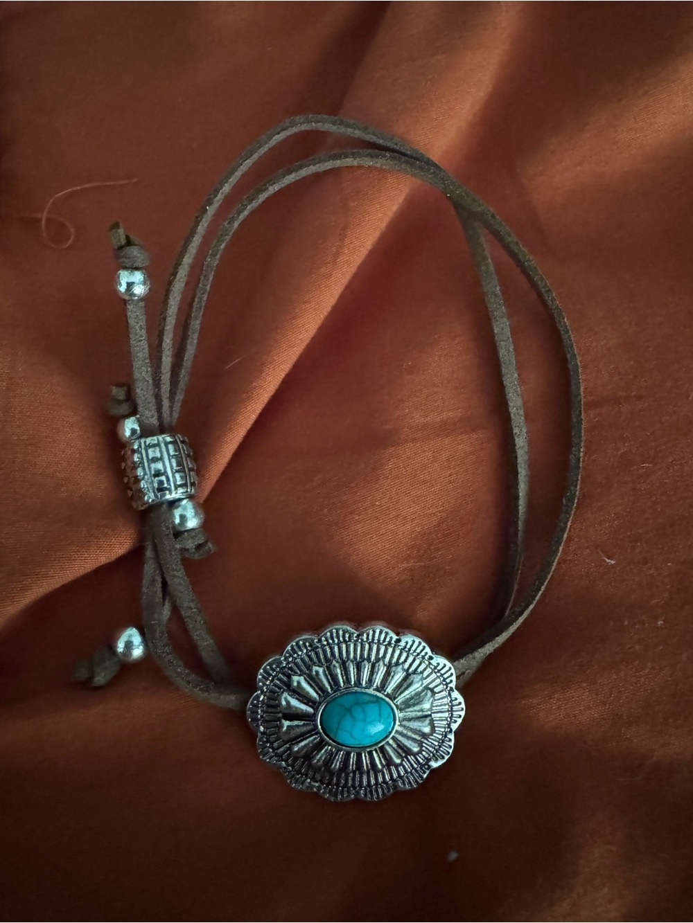 Turquoise Accent Silver Concho Leather Bracelet